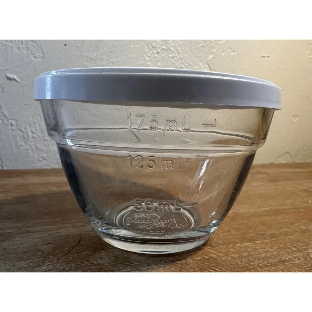 Pampered Chef Clear Glass Measuring Cup/bowl- 3/4 Cup 175 ml/ with Lid
